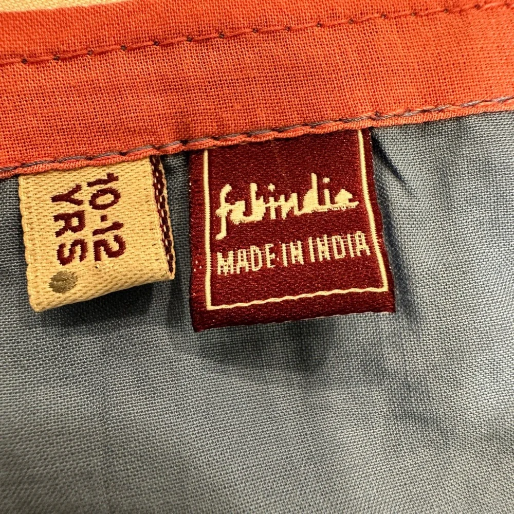 Fabindia‎ Ombre Dupatta Scarf Girls 10-12 Blue Tassels Gold Trim | Ethnic Boho